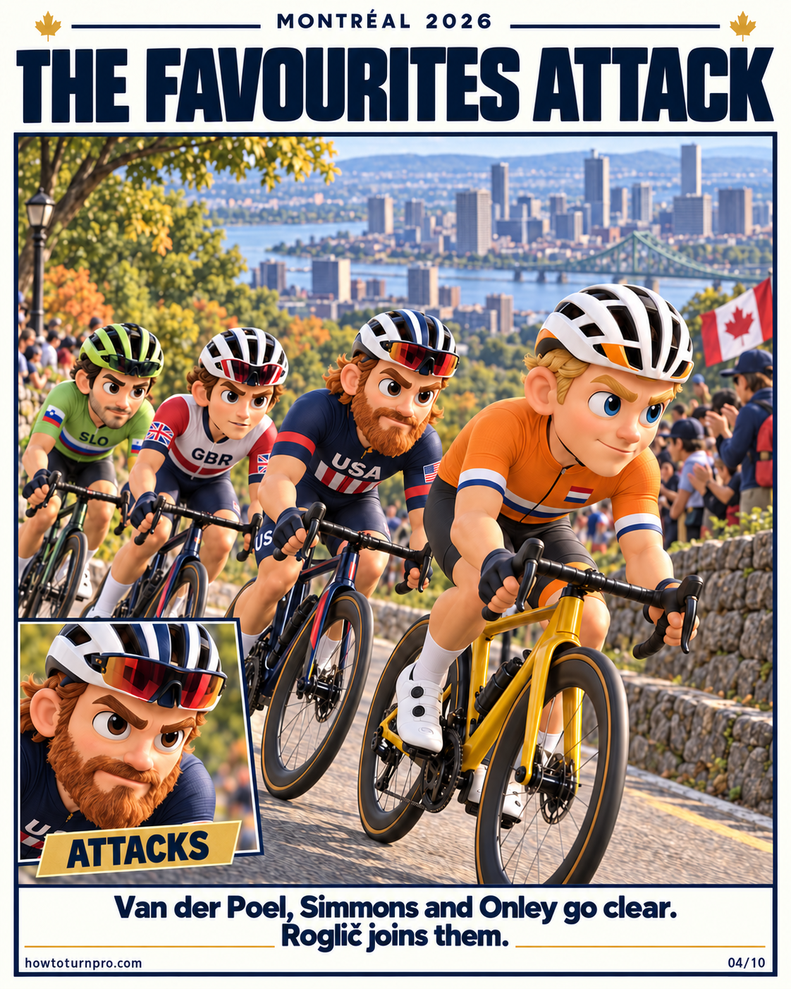 Mathieu van der Poel, Quinn Simmons, Oscar Onley and Primož Roglič during the favourites’ attacks.