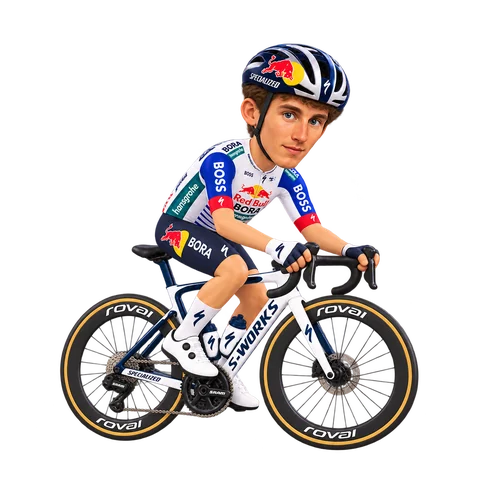 Illustration of Alexander Hajek in Red Bull–BORA–hansgrohe's 2026 team kit