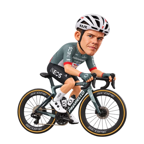 Illustration of Bob Jungels in Netcompany INEOS's 2026 team kit