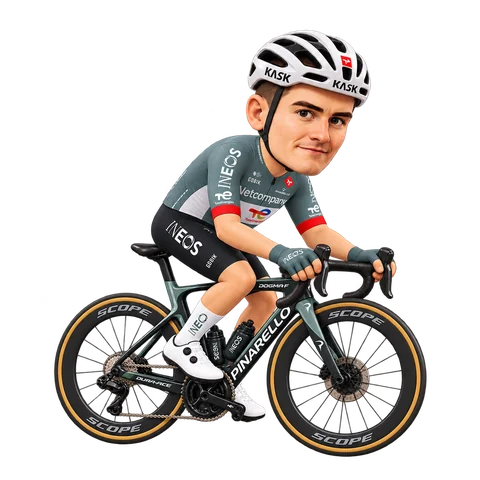 Illustration of Carlos Rodríguez in Netcompany INEOS's 2026 team kit