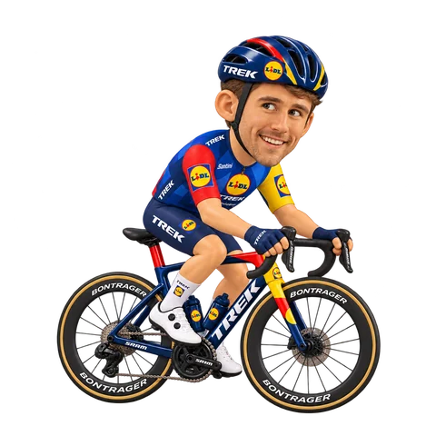 Illustration of Derek Gee-West in Lidl–Trek's 2026 team kit