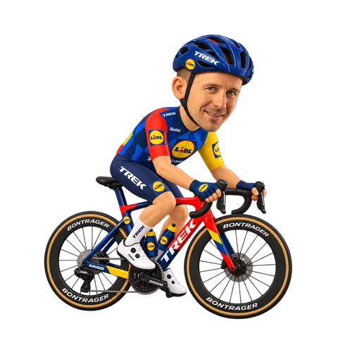 Illustration of Edward Theuns in Lidl–Trek's 2026 team kit