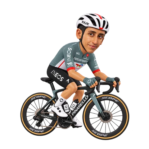 Illustration of Egan Bernal in Netcompany INEOS's 2026 team kit