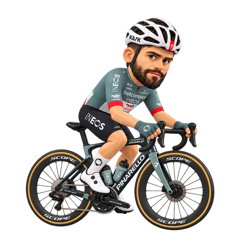 Illustration of Filippo Ganna in Netcompany INEOS's 2026 team kit