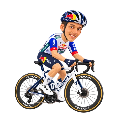 Illustration of Florian Lipowitz in Red Bull–BORA–hansgrohe's 2026 team kit