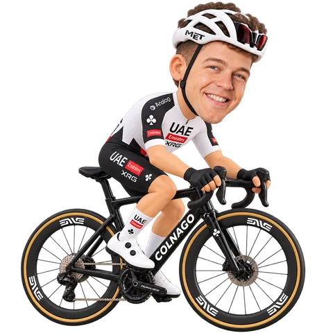 Illustration of Florian Vermeersch in UAE Team Emirates-XRG's 2026 team kit