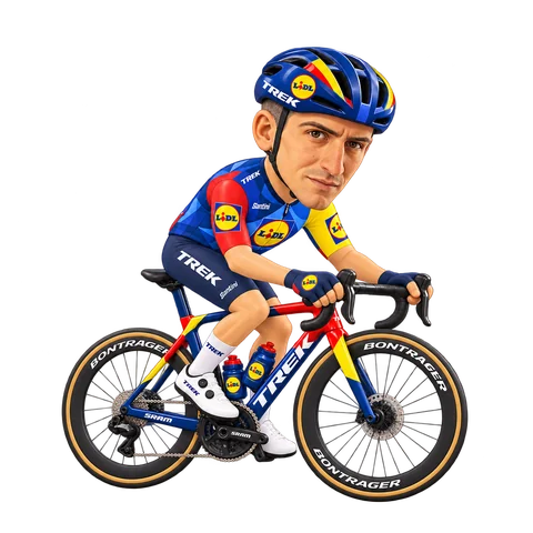 Illustration of Giulio Ciccone in Lidl–Trek's 2026 team kit