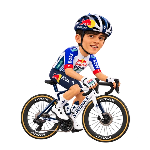 Illustration of Giulio Pellizzari in Red Bull–BORA–hansgrohe's 2026 team kit