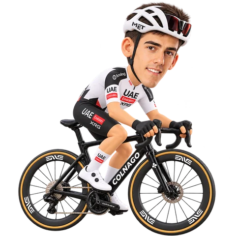 Illustration of Igor Arrieta in UAE Team Emirates-XRG's 2026 team kit