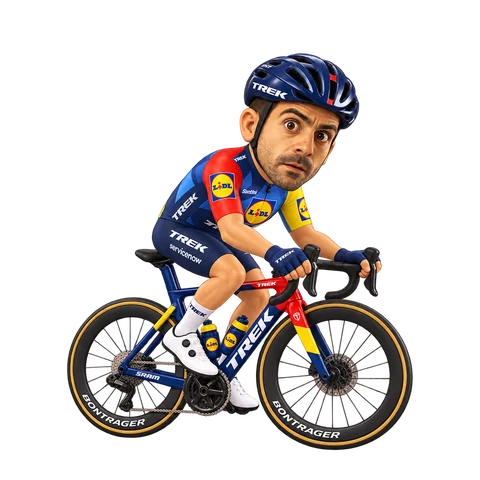 Illustration of Jacopo Mosca in Lidl–Trek's 2026 team kit