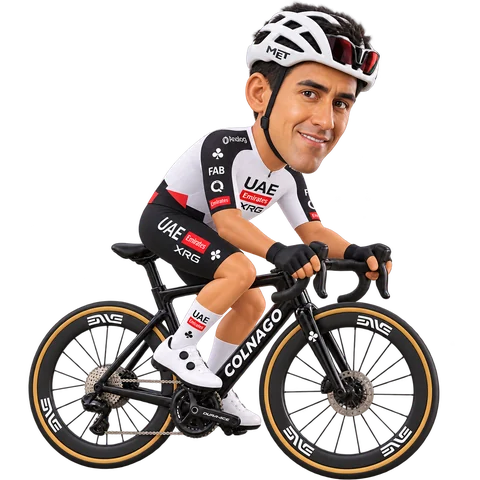 Illustration of Jhonatan Narváez in UAE Team Emirates-XRG's 2026 team kit
