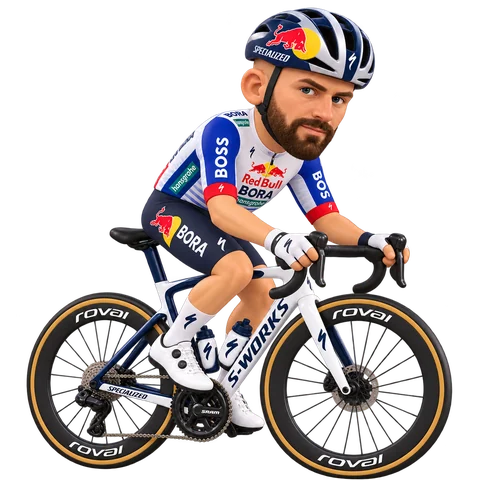 Illustration of Jordi Meeus in Red Bull–BORA–hansgrohe's 2026 team kit