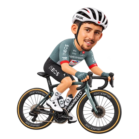 Illustration of Kévin Vauquelin in Netcompany INEOS's 2026 team kit