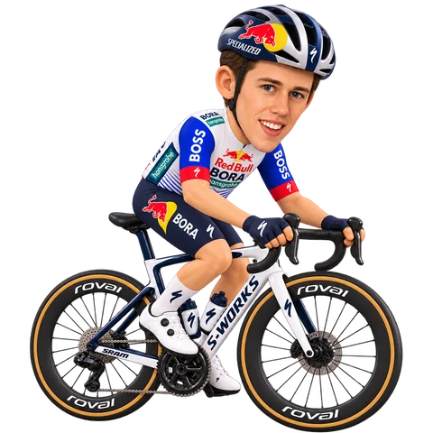 Illustration of Laurence Pithie in Red Bull–BORA–hansgrohe's 2026 team kit