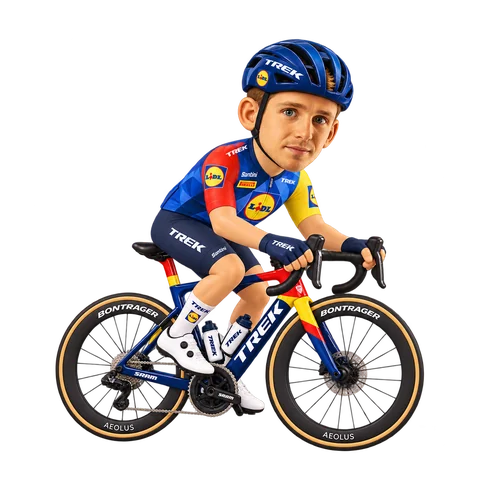 Illustration of Lennard Kämna in Lidl–Trek's 2026 team kit