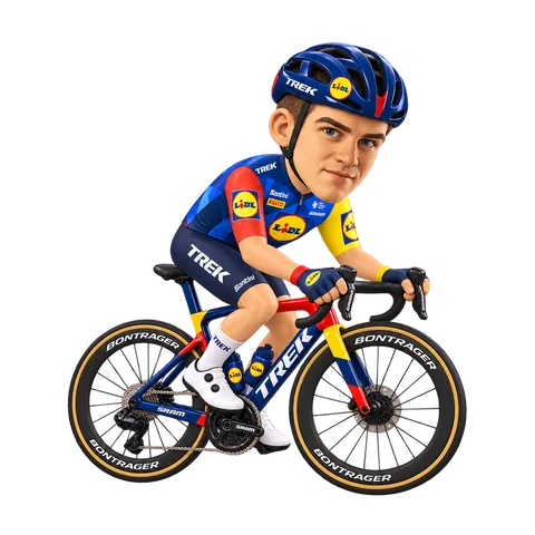 Illustration of Mathias Vacek in Lidl–Trek's 2026 team kit