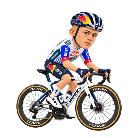 Illustration of Maxim van Gils in Red Bull–BORA–hansgrohe's 2026 team kit