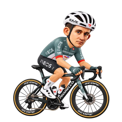 Illustration of Michał Kwiatkowski in Netcompany INEOS's 2026 team kit