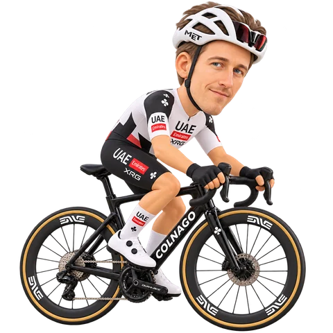 Illustration of Mikkel Bjerg in UAE Team Emirates-XRG's 2026 team kit