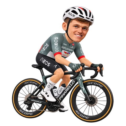 Illustration of Oscar Onley in Netcompany INEOS's 2026 team kit