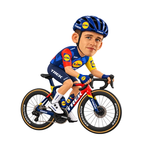 Illustration of Otto Vergaerde in Lidl–Trek's 2026 team kit