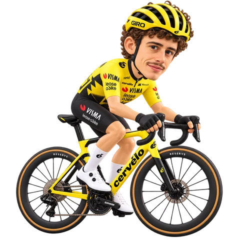 Illustration of Pietro Mattio in Team Visma | Lease a Bike's 2026 team kit