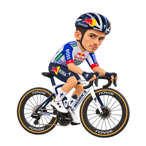 Illustration of Primož Roglič in Red Bull–BORA–hansgrohe's 2026 team kit