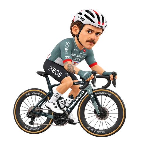 Illustration of Sam Welsford in Netcompany INEOS's 2026 team kit