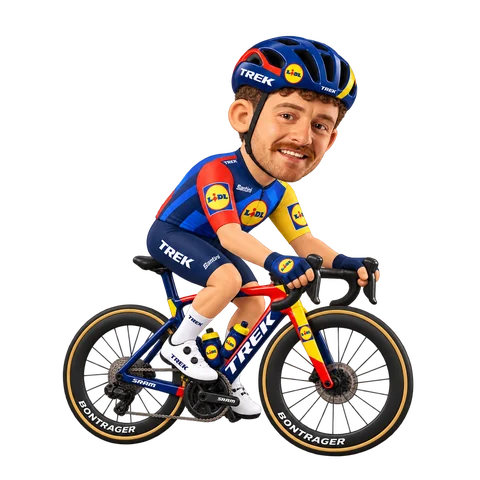 Illustration of Simone Consonni in Lidl–Trek's 2026 team kit