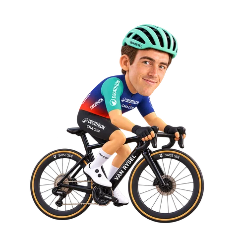Illustration of Stan Dewulf in Decathlon CMA CGM's 2026 team kit