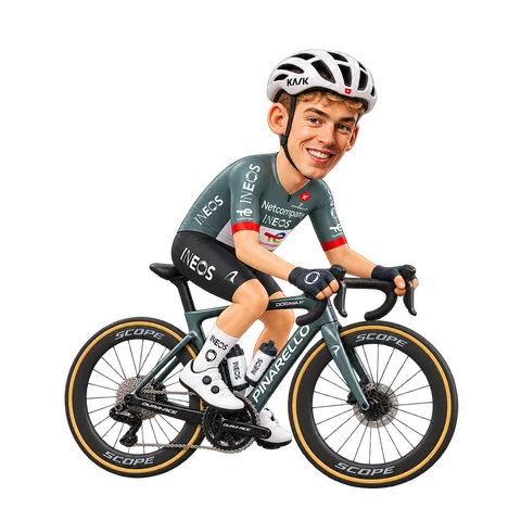 Illustration of Thymen Arensman in Netcompany INEOS's 2026 team kit