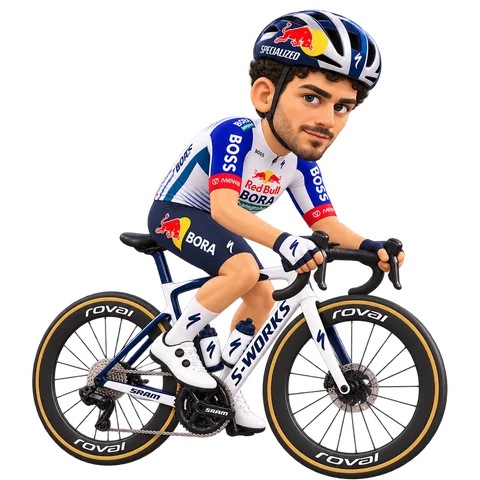 Illustration of Tim van Dijke in Red Bull–BORA–hansgrohe's 2026 team kit