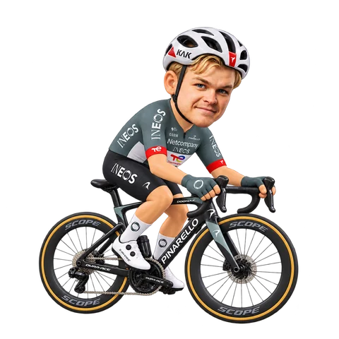 Illustration of Tobias Foss in Netcompany INEOS's 2026 team kit