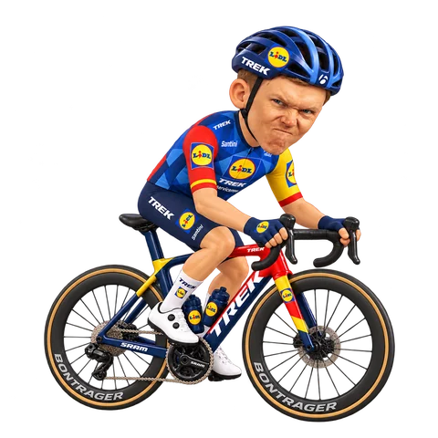 Illustration of Toms Skujiņš in Lidl–Trek's 2026 team kit